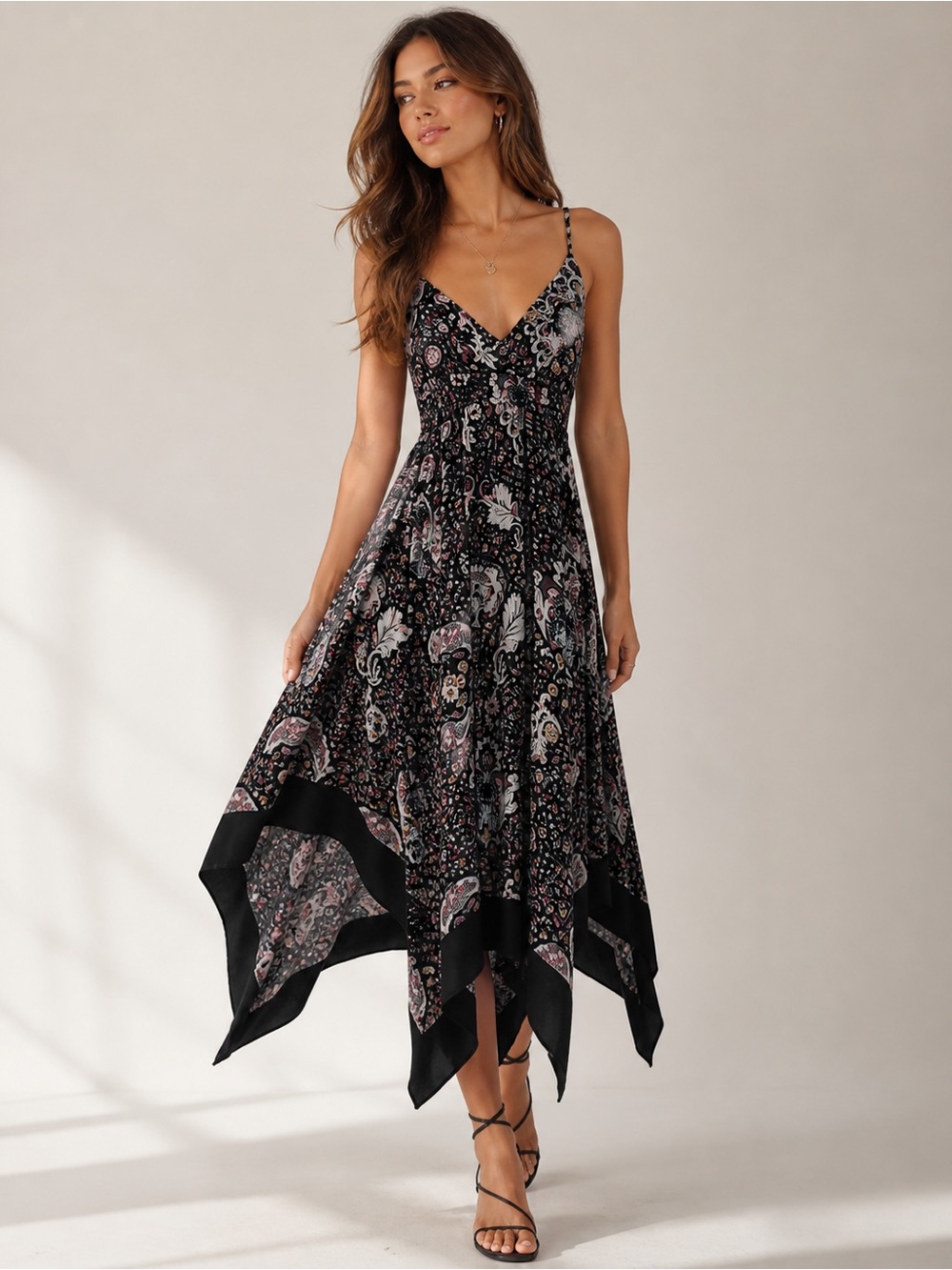 Chic High-Low Floral Dress in Black and Pink size small